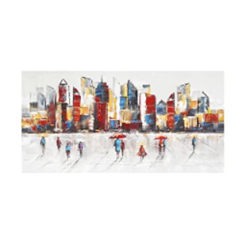 Tableau abstrait coloré ville sans cadre 30x60cm pour salon