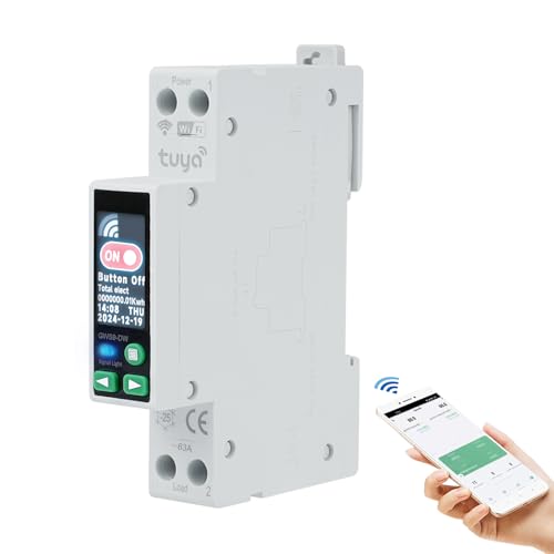 40A tuya Disyuntor WiFi magnetotermico contador electrico WiFi interruptor temporizador 90-240V AC 1P+N Interruptor remoto con protección contra sobretensión y sobrecorriente etc(con pantalla LED)