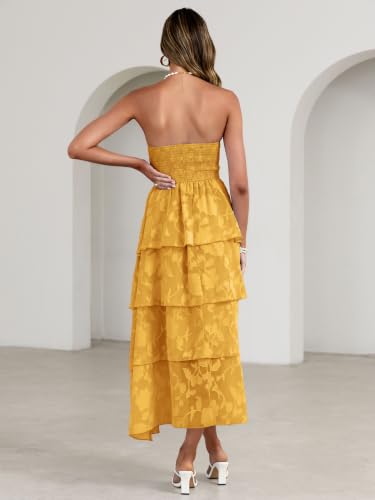 Image of Simplee Womens Summer Strapless Maxi Dress 2026 Boho Floral Off Shoulder Wedding Guest Dresses Tiered Beach Long Sundress