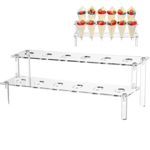 Soporte De Acrílico para Conos De Helado, Expositor De 12 Agujeros, 2 Niveles, Transparente, para Sushi, Ideal para Bodas Y Cumpleaños.