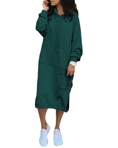 tinbarry Sweatshirtkleid Damen Lang Oversize Hoodie Kleid Langarm Einfarbig Mode Streetwear Pullover Sweatkleid Sweatshirt Kleid Mit Kapuze Taschen...