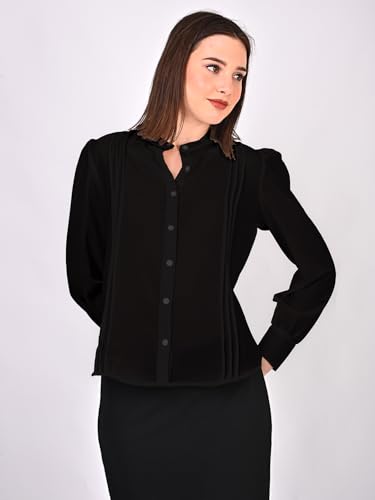 Image of Women's Regular Fit Solid Pleated Cotton Blend Shirts