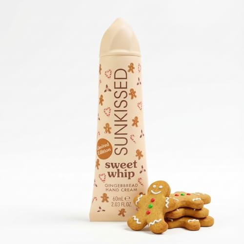 Sunkissed Sweet Whip Gingerbread Hand Cream for Dry Cracked Hands - Luxury Nourishing Hand Lotion for Women - Non Greasy Fast Absorbing Moisturiser - Travel Size 60ml Hand Treatment Gift