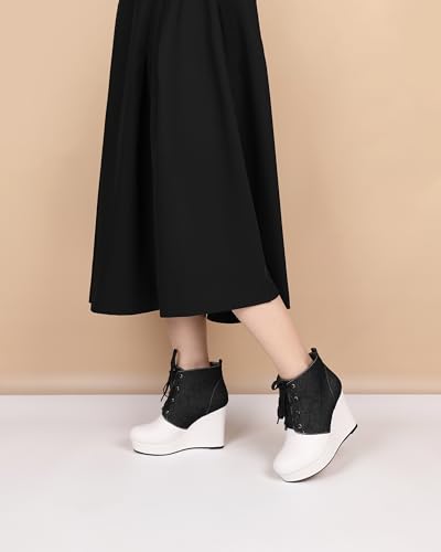 Joseywade Wedge Heels Ankle Boots for Women Platform Boots Round Toe Short Booties Lace-up 4 Inch3