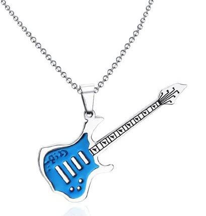 vien Music Punk Rock Guitar Jewelry Fashion Men Necklace Chain Guitar Shaped BLUE Silver Plated Beautify Hip Hop Pendant Necklace Zinc, Alloy Locket Set-picture-27