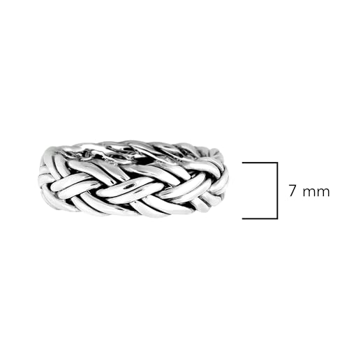 AeraVida Hand Crafted Woven Braid 7 mm Band Sterling Silver Ring | Handcrafted Sterling Silver Rings | Woven Rings for Women | Comfort Fit US Sizes 6-144