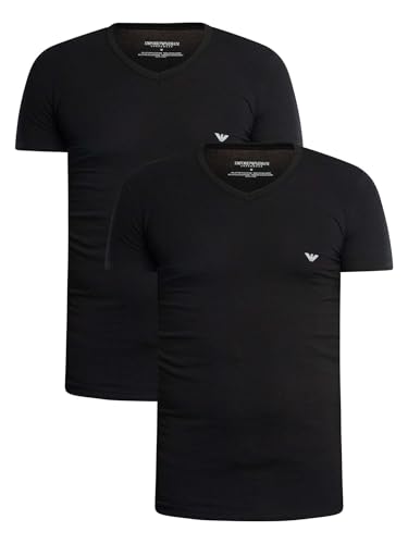 Emporio Armani Underwear Men's 2-Pack V Neck T-Shirt, Black/Black, M (2er Pack)