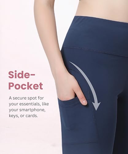 Image of GLAMORAS Women's Polyester Spandex High Waist Gym Leggings with Side Pocket, 4-Way Stretch, Squat-Proof, Moisture-Wicking Workout Tights for Running, Gym, Fitness, Training, Yoga & Activewear