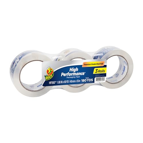 Image of Duck High Performance Clear Packing Tape Refills - 3 Rolls of HP260 Strong Packaging Tape for Shipping, Moving, Mailing & Storage Boxes - 3 inch Core, 1.88 Inch x 60 Yards, Clear (655074)