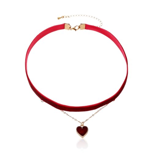 YIMVUNZ Rouge Ras du Couen Velours Collier Collier de Velours Collier Double avec Collier Rétro avec Pendentif Coeur pour Vie Quotidienne Vacances Mariages...