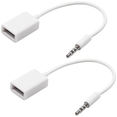 オーディオファン USB 2.0 メス - AUX 3.5mm オスプラグジャック 変換 オーディオケーブル 2個入り 白 3.5 MMオスAuxオーディオプラグジャックにUSB 2.0メス変換ケーブルコード 約16cm カーナビ カーオーディオ専用 ホワイト - オーディオファン - 商品画像