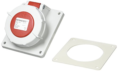 Mennekes 101100234 Bases Semi Empotrables CEE, Tomas de Corriente, 400 V, 50-60 Hz, 16 A, 4 Polos, IP 67, Rojo