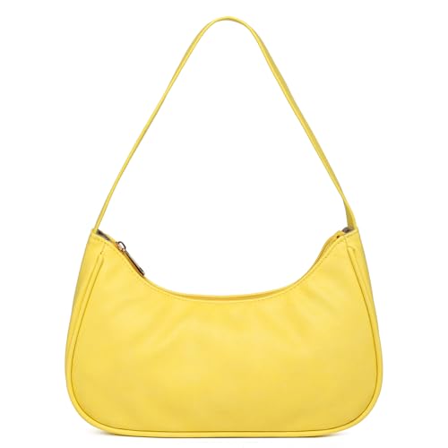 Afashor Shoulder Bags for Women Vegan Leather Hobo Sling Tote Handbag Retro Clutch Purse with Zipper Closure Lychee-Yellow