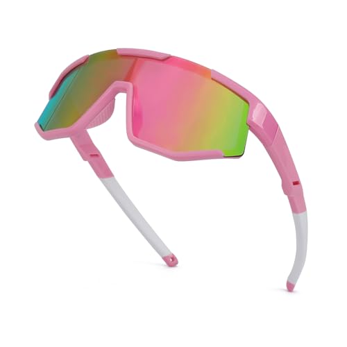 Aofalbe Kids Baseball Sunglasses, Youth Polarized Sports Sunglasses for Boys Girls, Softball Cycling Goggles UV400 Protection (Pink Frame Pink Lens)