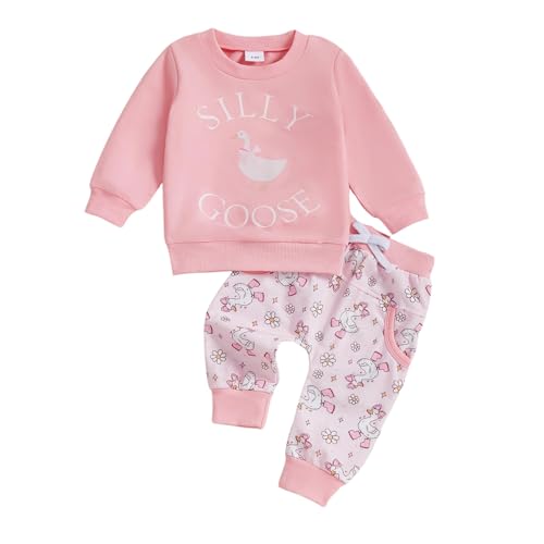 Baby Girl Silly Goose Outfit Sweatshirt Little Geese Flower Jogger Pants Cute 2Pcs Toddler Fall Winter Clothes 0-3Y