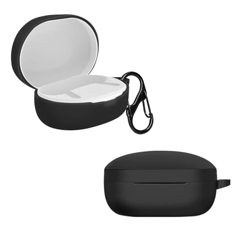 KZIOACSH Silicone Case for Anker Soundcore LIFE P2 mini, Ultra Slim Anti-Scratch Anti-Lost Protective Earbuds Case Lightweight Washable Sumdge-Proof Earphone Skin Cover with Carabiner, Black