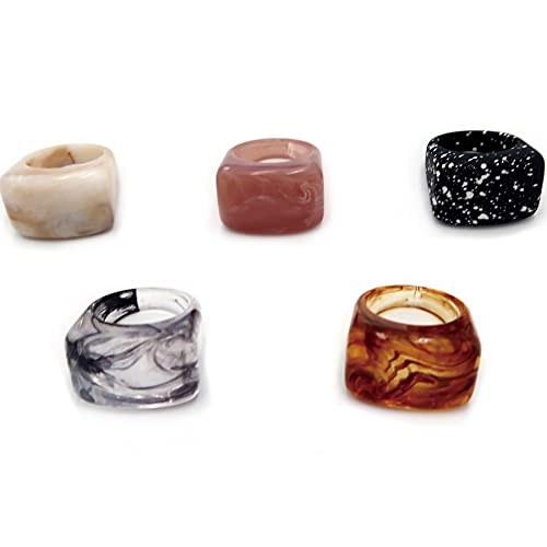 Chunky Rings Colorful Rings Aesthetic Vintage Rings, Resin Rings Aesthetic Cute Square Transparent Trendy Rings Acrylic Rings, Plastic Rings Chunky Rings for Women