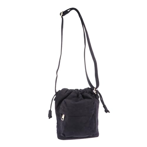 Fermeture par cordon de rangement pour ce paquet seau femme en toile noire légère