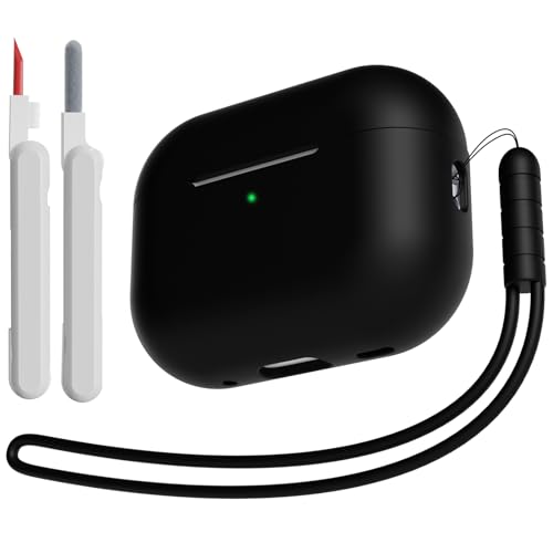KOKOKA Silikon Hülle Schutzhülle Kompatibel für Airpods Pro 2/1 2023/2022/2019 mit Reinigungsset und Silikonband, Stoßfeste Weiche Schutzhülle Case für Airpods Pro 2nd/1st Generation, Schwarz