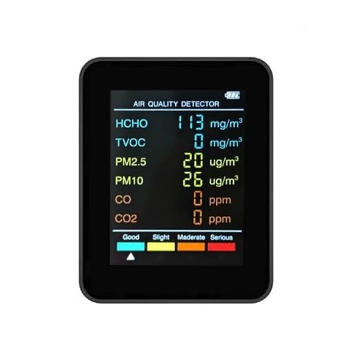 二酸化炭素濃度計 6 in 1 PM2.5 PM10 HCHO TVOC CO CO2 多機能空気質検出器 CO 二酸化炭素 ホルムアルデヒドモニター LCD 大画面 co2 測定器(Black)