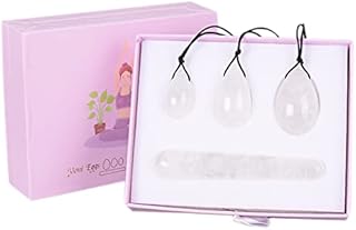 MYMEO White Jade Yoni Egg Set Tightening Massage Stick Women Kegel Exercise Tool Yoni Wand Crystal Ball Set,Drilled Set with Box, 1.0 Count