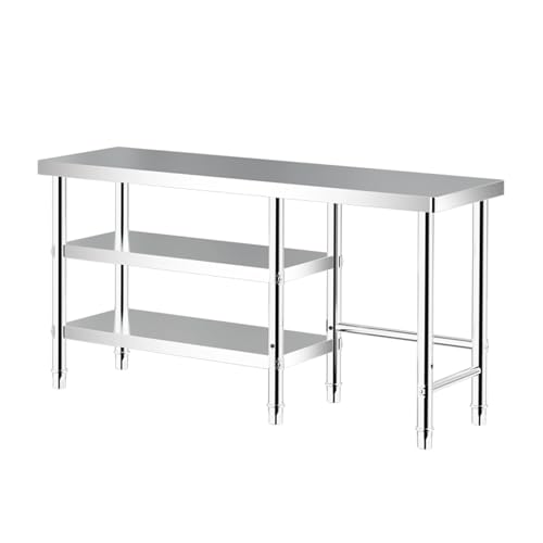 Mesa de preparación de acero inoxidable para catering y cocina comercial, mesa de trabajo pulida, fácil de montar, uso profesional y doméstico