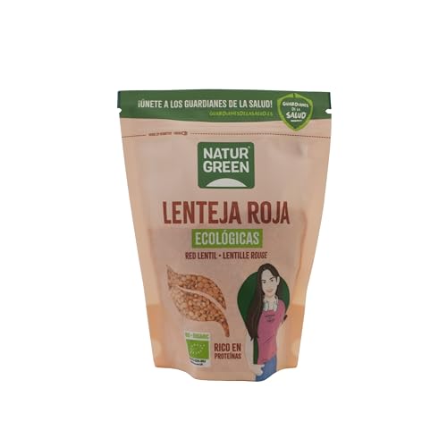 NaturGreen - Lentejas Rojas Bio, Agricultura Ecólogica, Sin Gluten, Sin Lactosa, Bajo Contenido en Sal, 500 G
