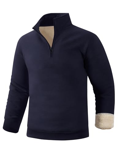 Gihuo Men's Quarter Zip Sweatshirts Winter Warm Sherpa Fleece Lined Pullover Sweatshirts