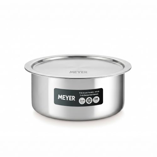 Image of Meyer Triply Stainless Steel Tope with SS 304 Lid | Healthy, Non Toxic | Extended Grip | Bhagona | Tapeli | Patila | for Boiling Milk /Water | 22 CM /3.9 litres Capacity | 10 Year Warranty | Silver