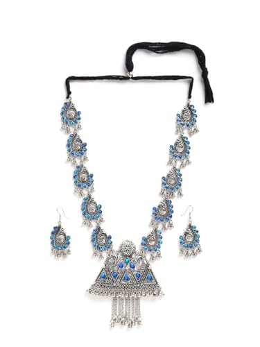 Juego de joyas Ghungaroo DMZ-2393 de latón fino con acabado plateado y azul oxidado