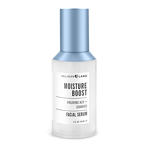 Valjean Labs Moisture Boost Facial Serum with Hyaluronic Acid & Ceramides - Smoothing, Replenishing, Moisturizing | Hydrates Skin on Face & Neck | Paraben & Cruelty Free | Made in USA (2 oz)