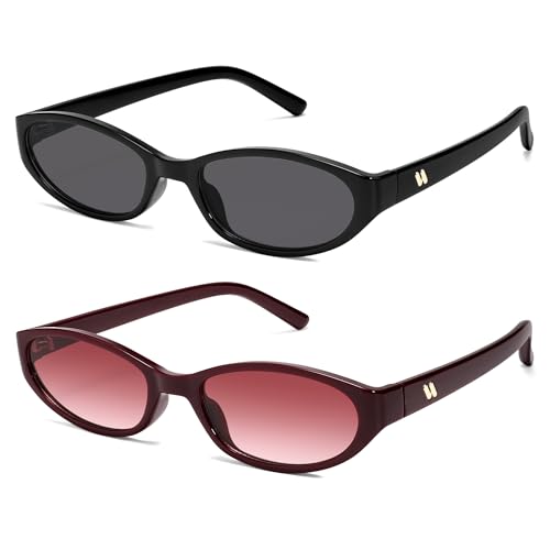 Image of Retro Oval Sunglasses Womens Mens Y2k Trendy Cateye Shades AR82299 | Narrow Round Cute Sunnies,90s 2000s Cool Skinny Frame