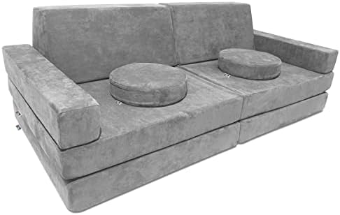 Mod Blox 10 Piece Soft Furniture Playset Modular Microsuede Foam Play Couch for Creative Kids (Light Gray)