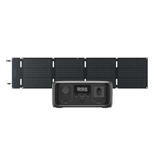 EF EcoFlow Gerador Solar River 3 120V com 60W Painel Solar, Bateria LFP de 230 Wh, Saída de 600 W, Eficiência de GaN que Dobra a Autonomia, UPS <20 ms, Estação de Energia Portátil para Uso ao Ar Livre