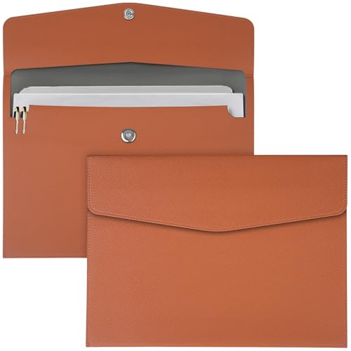 Toplive Document File Folder, Waterproof Thin PU Leather A4 Envelope Folder File Document Organizer Storage Case, Filing Envelope Folder with Magnetic Closure, Coffee Brown