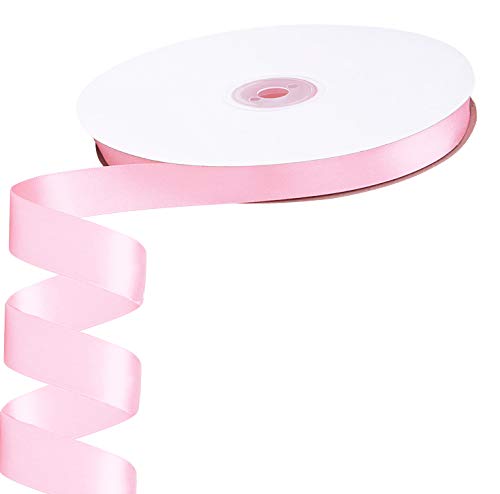 MUCHAO Supplies 1 2 Inches x 100 Yards Double Face Solid Satin Ribbon Roll, Baby Pink (Pink)