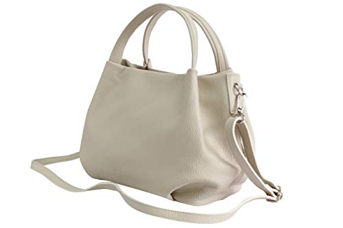 Borsa in pelle italiana AmbraModa borsa a mano di donna, borsa a tracolla, borsa a spalla italiana in vera pelle dollaro GL023 (beige)