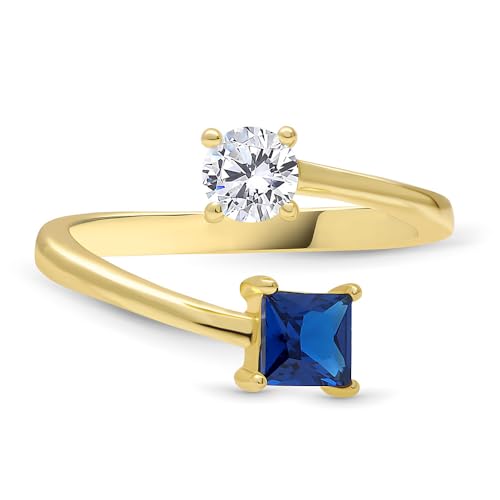 BERRICLE Sterling Silver Bypass Rings Blue Cubic Zirconia CZ Fashion Promise Ring for Women, Yellow Gold Flashed Size 4-102