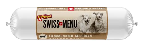 DeliBest Swiss Menu Lammenu met rijst, natvoer voor honden van 100% Zwitsers lamsvlees, 400 g hondenworst