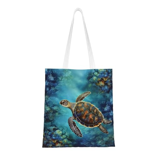 Canvas Tote Bag for Women Shoulder Tote Purse Reusable Grocery Bag Sea Turtle Aesthetic Shopping Bags