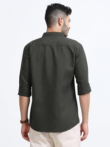 Image of Men's Solid Casual Shirt, Cotton Blend, Regular Fit, Spread Collar, Full Sleeve, Button Closure Perfect for Casual & Office Wear
