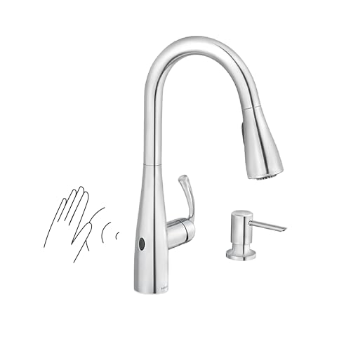 Moen Essie Chrome MotionSense Wave One-Handle Touchless Kitchen Faucet with Pulldown Sprayer and Soap Dispenser, 87014EWC