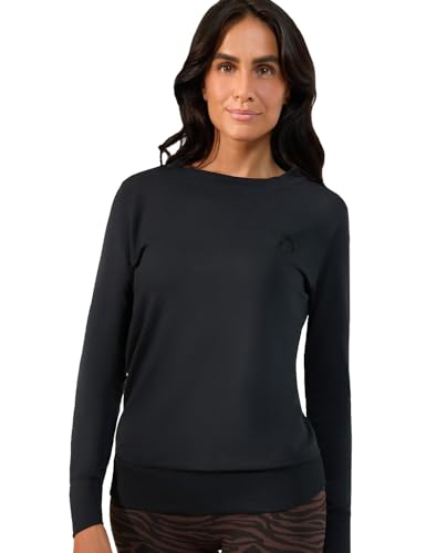 BeGood - Camiseta de mujer de cuello redondo de manga larga con logotipo bordado. En tejido innovador dermo-cosmético patentado. Ayuda a combatir las imperfecciones de la piel, Negro , M
