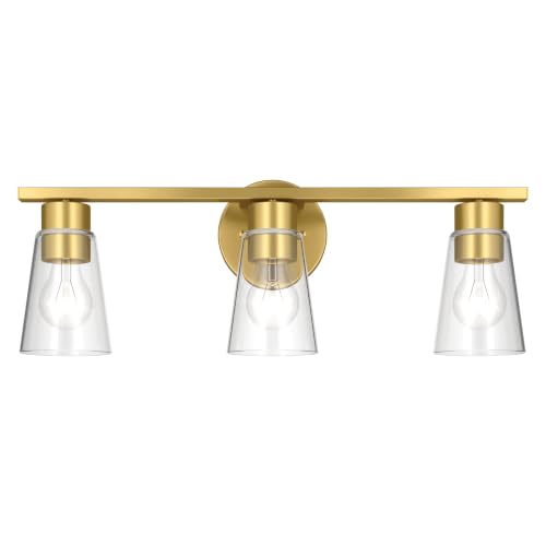 Image of Kichler Stamos 22.25 inch 3-Light Soft Modern Vanity Light with Clear Glass in Brushed Gold, (8.25 inch H x 22.25 inch W), 55121BGCLR