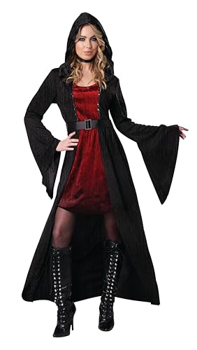 Robe de vampire pour femme avec col montant bicolore en dentelle et velours sombre