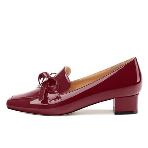 Image of Womens Loafer with Heel, Comfortable Chunky Heels for Women, Loafers Shoes with Bowknot Womens Bunion Dress Shoes