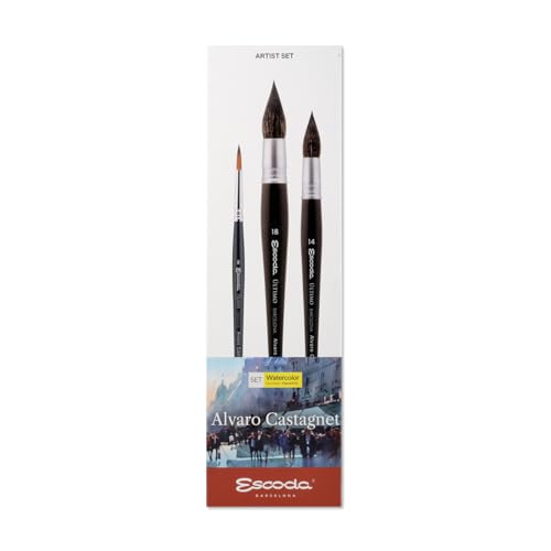 Image of Escoda | Watercolour | Artist Set Alvaro Castagnet 2 | Size 14 /18 | 3 Brushes | Synthetic Tame + Tendo | Round mop + Round Pointed