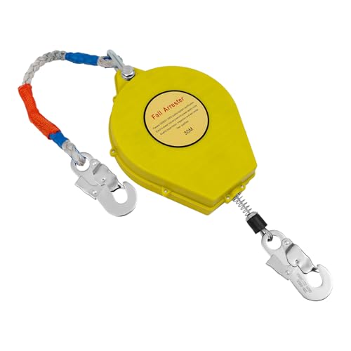 Self-Retractable Fall Arrester, 98.4FT/30M Double Locking Fall Arrest Protector Fall Protection Gear, Self-Retracting Lifeline with Alloy Steel Hook & Aviation Wire Rope