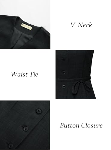 Belle Poque Women's Suit Vest Tops Business Casual V-Neck Vest Vintage Sleeveless Button Down Waist Tie Waistcoat Trendy4