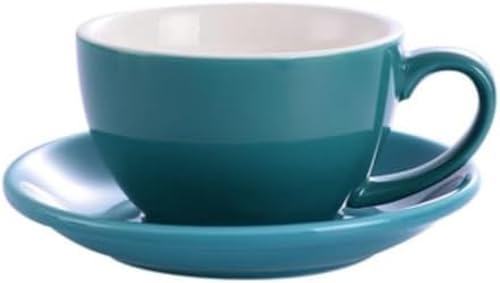 Zxyler ラテカップ 220ml 陶器製カフェラテアート用 カラフルデザイン コーヒーカップ & ソーサーセット ラテボウル形状 家庭用・カフェ向け 温かいコーヒー専用 色彩豊かなテーブルウェア